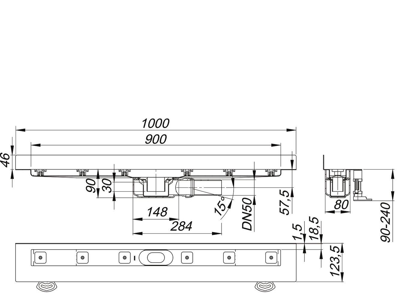 shower channel CeraLine Plan W 900 mm, DN 50