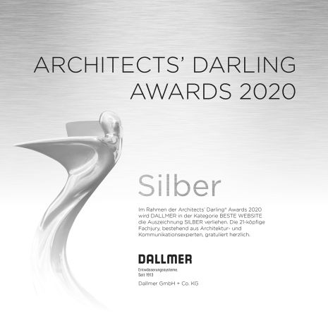 Silver for website: Dallmer receives ARCHITECTS' DARLING 2020 award