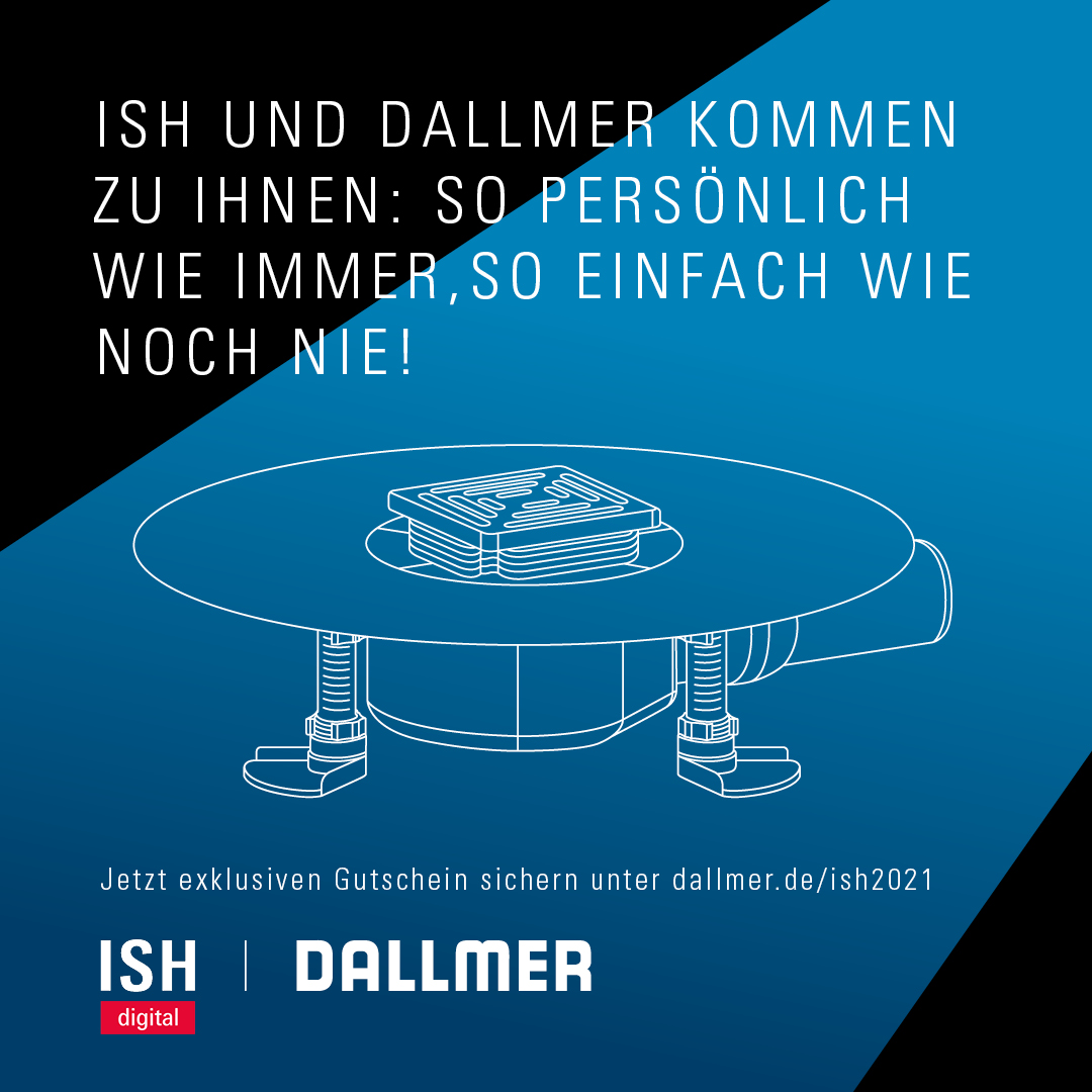 Dallmer ist Teil der ISH digital. Zusätzlich zu den Formaten der Messe bietet Dallmer über die eigene Webseite persönliche Highlight-Präsentationen an und stellt so seine Produktneuheiten vor. (Bild: Dallmer GmbH + Co. KG)