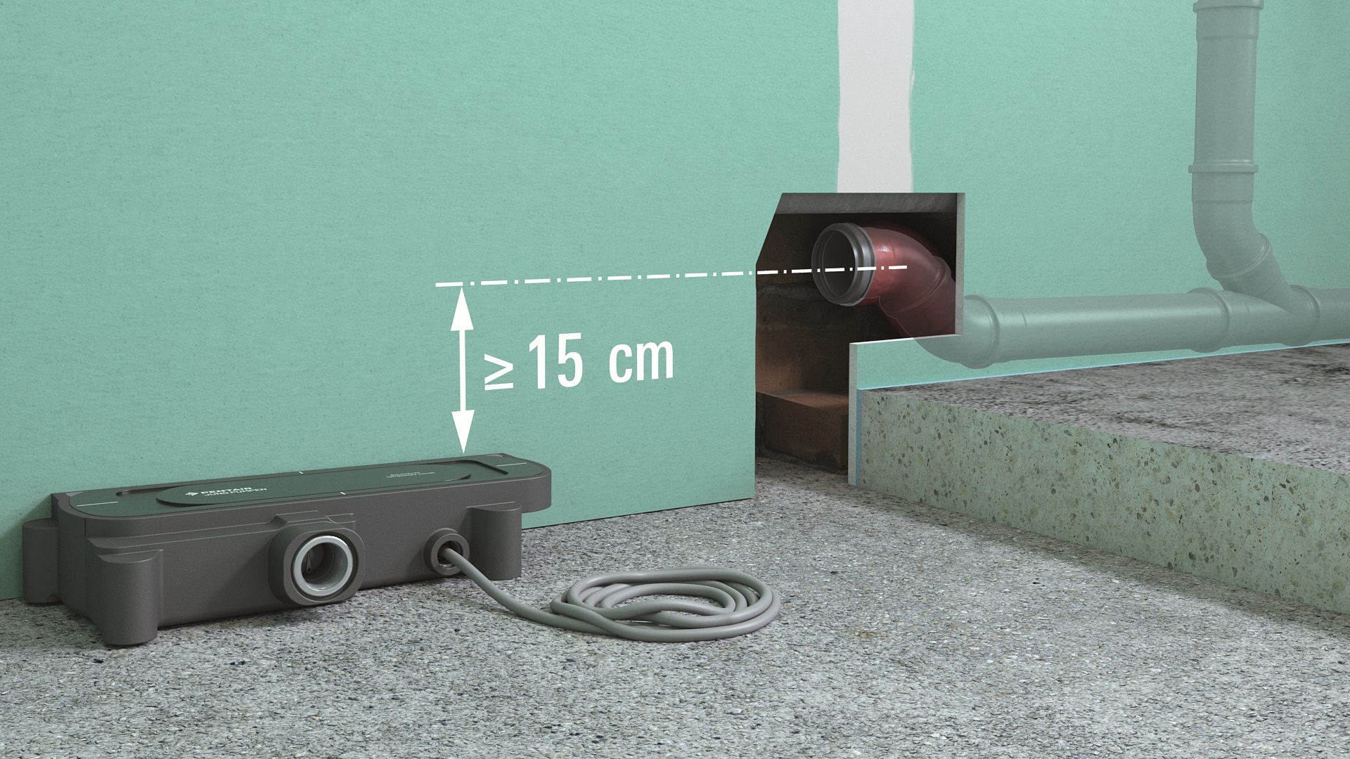 Lösung: Die Connect-Aktiventwässerung kann ab einem Bodenaufbau von 75 mm eingesetzt werden und Höhenunterschiede von min. 15 cm bis max. 60 cm überwinden.  Foto: Dallmer GmbH + Co. KG