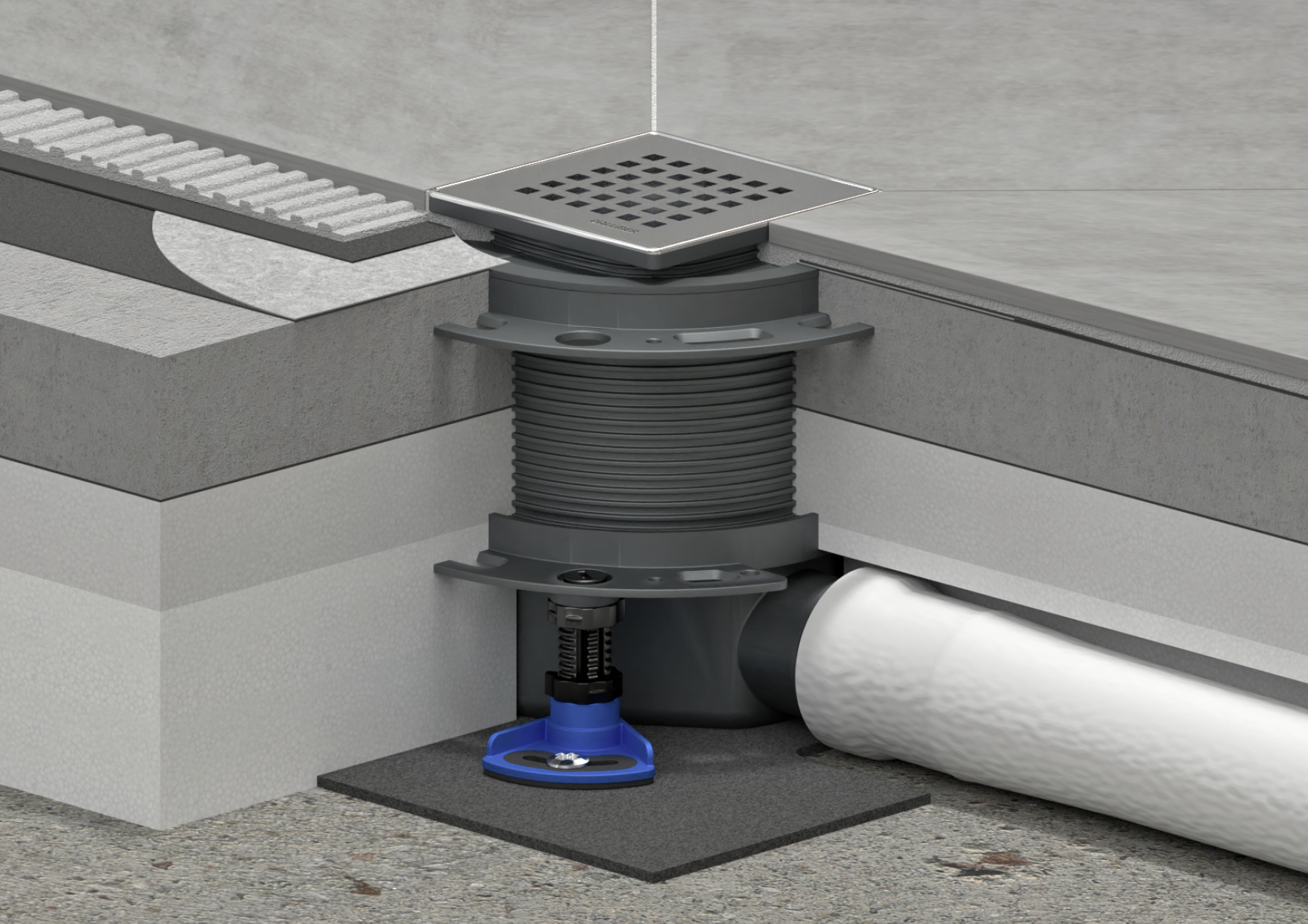 As an alternative to the shower channel, Dallmer offers DallDrain, a superbly well-thought-out point drain for all surfaces to be drained.  Photo: Dallmer GmbH + Co. KG