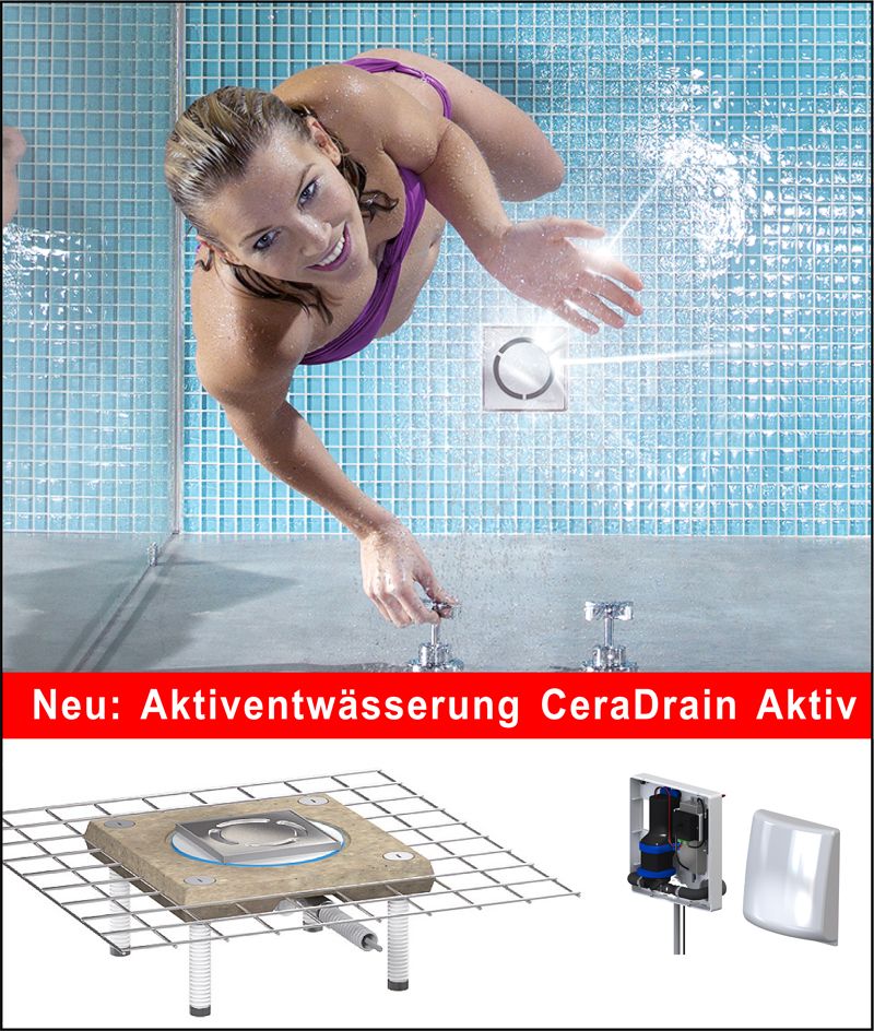 CeraDrain floor drain with sensor-controlled pump