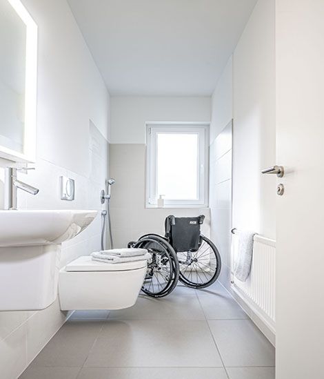 Thanks to skilful landscaping, the bathroom now offers easy access to wheelchair users