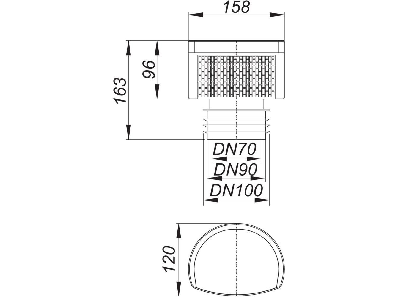 débit d/'air 28 l//s avec capot antigel. Aérateur de tuyau DN 70//90//110 conforme à la norme DIN EN 12380
